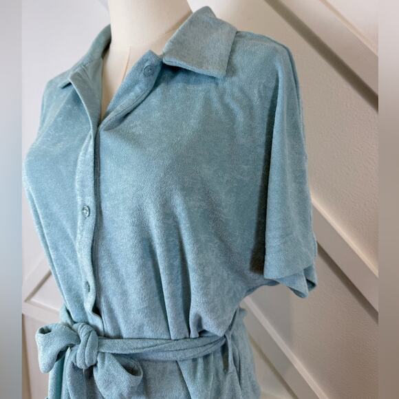 NWT Andie Swim Terry Button-Up Short Romper Cablu Blue Swim Cover Size Small - Picture 2 of 9
